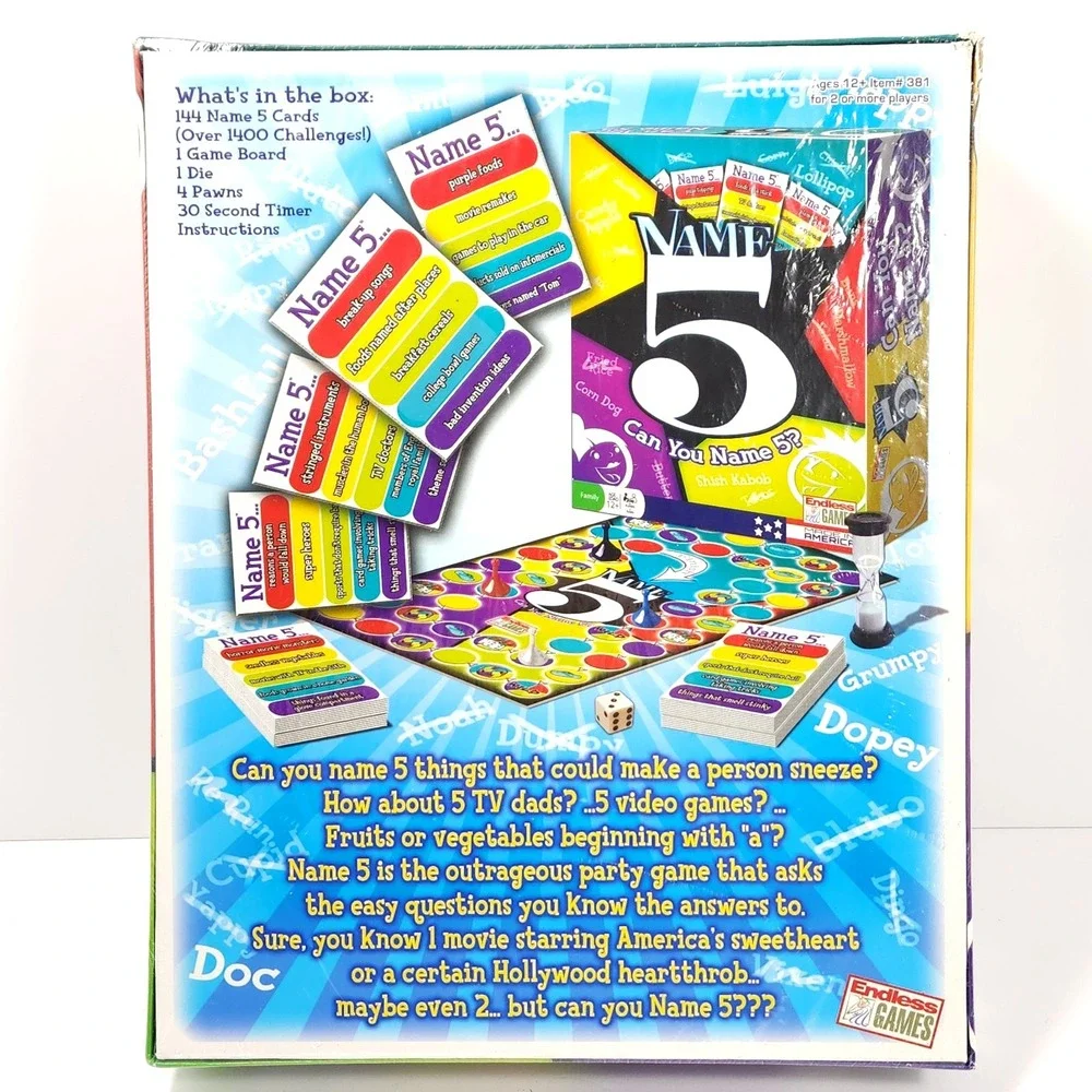Name 5 Card Game? Party Pack 2 or More Player Teams Card Board Party Game Sealed